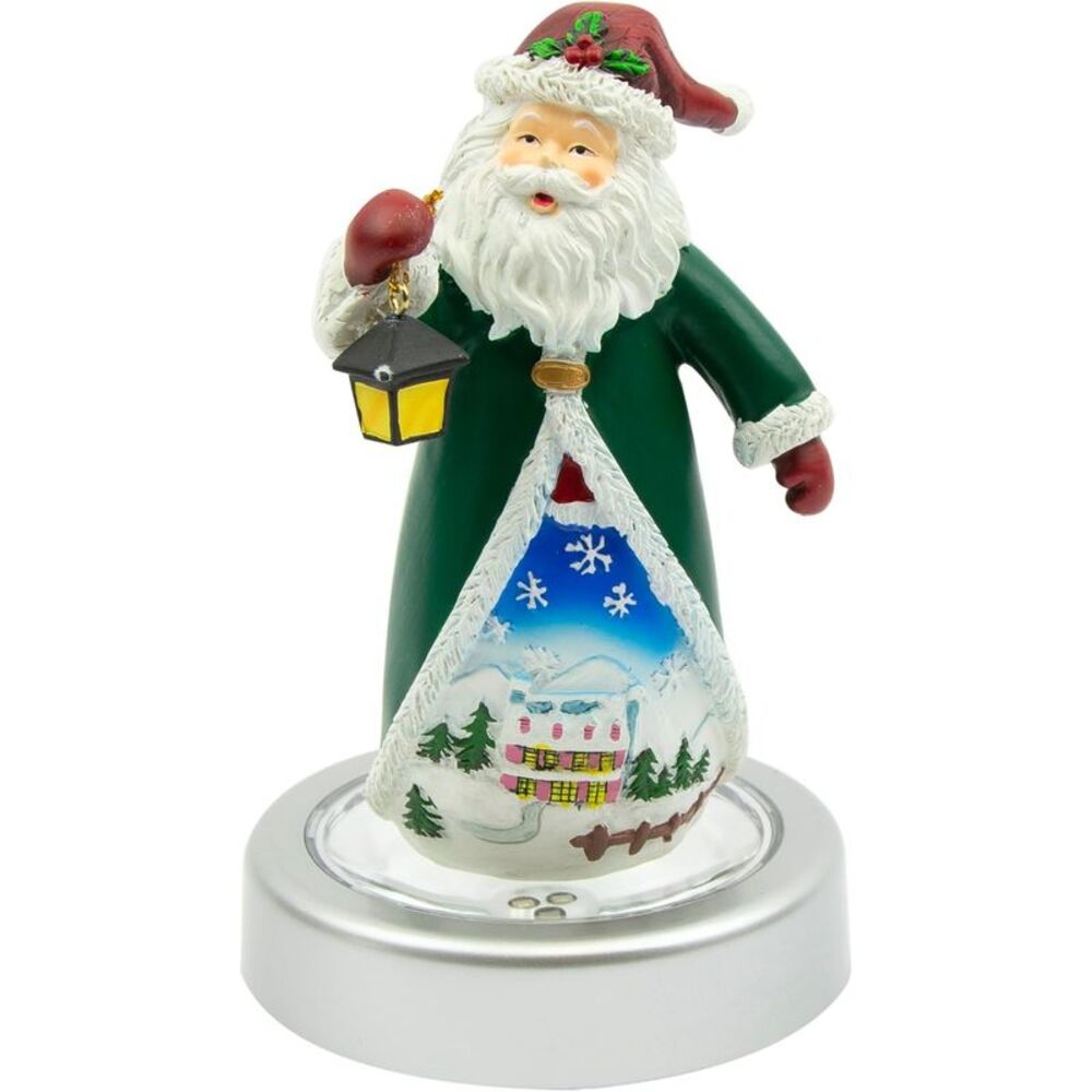Santa with Lantern 5" Resin Figurine with Color Changing Illuminated Pedestal